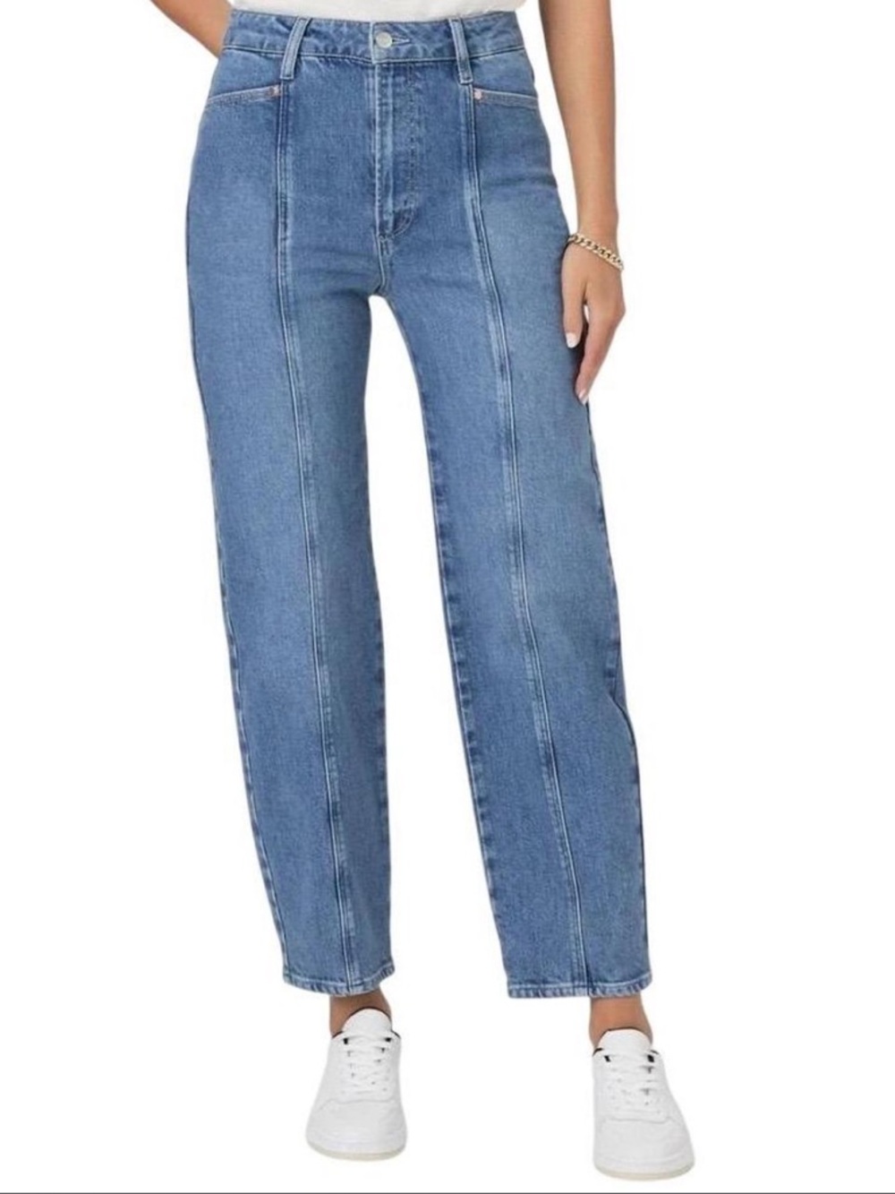 PAIGE High Rise Ankle Barrel Leg Jeans Blue Denim Size 29